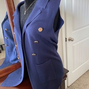 Navy Sleeveless Double-Breasted Blazer Vest with Gold Buttons - Classic and Vers